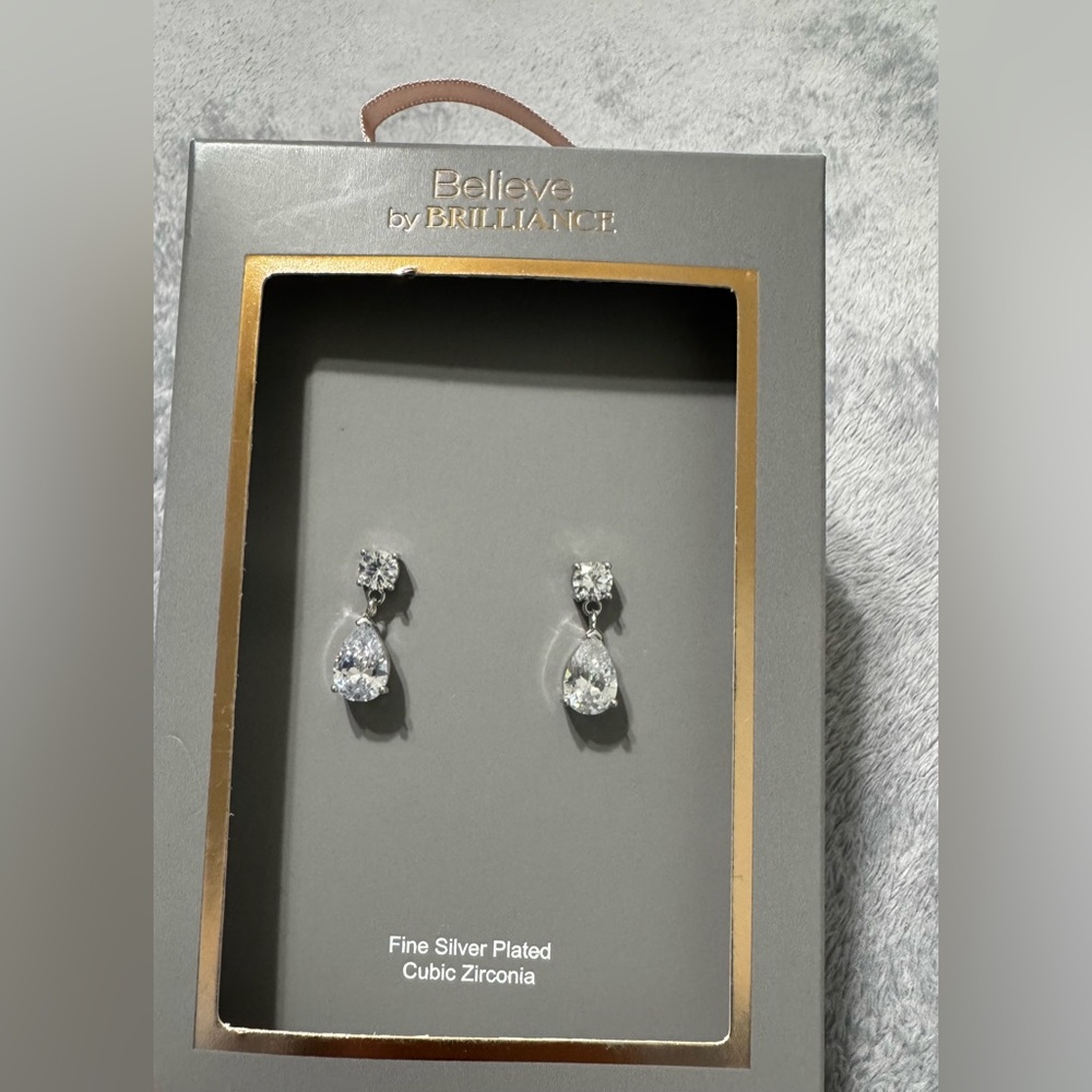 Brilliance Silver Cubic Zirconia Drop Earrings